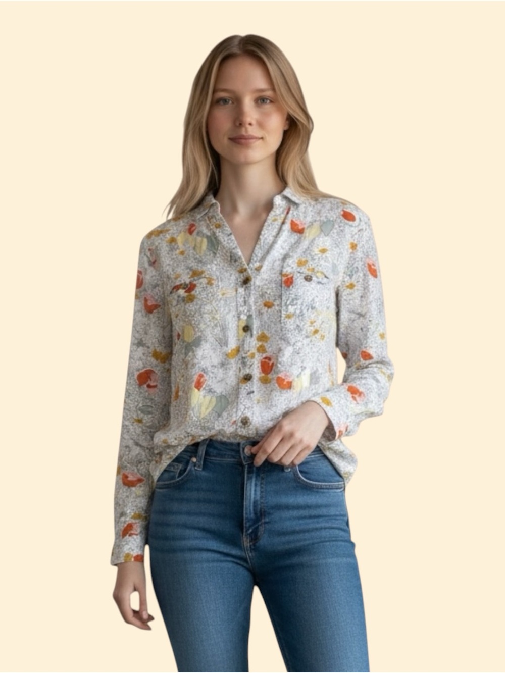 Anthropologie Conversations Floral Button‎ Front Blouse Size 4